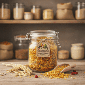 goudsbloem blaadjes in glazen pot